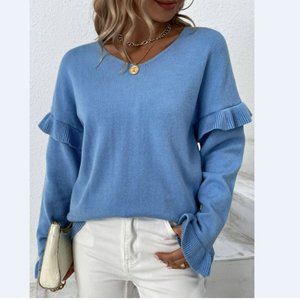 Layered Flounce Sleeve V-Neck Sweater